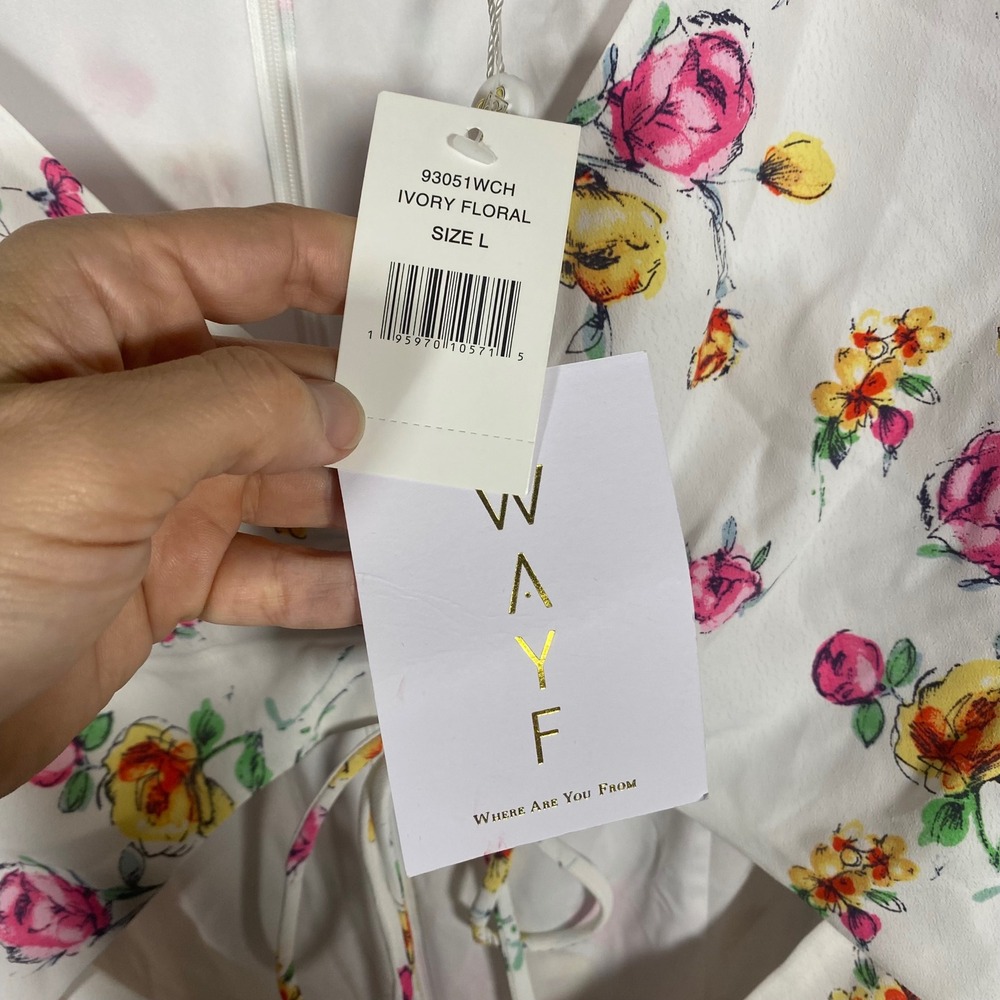 NWT WAYF Ivory Floral Front Cut-Out Tiered Midi Dress Size L Resort Vacation - Picture 6 of 13